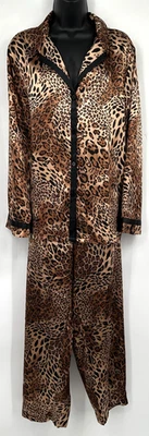 Morgan Taylor длинным рукавом пижамы верхний брюки комплект размер XL коричневый животных печати атлас - Изображение 1 из 4