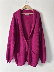 Influence Pink Wool 50% Blend (Mohair Look) Longline Cardigan Size M UK 14-16 - Picture 1 of 7