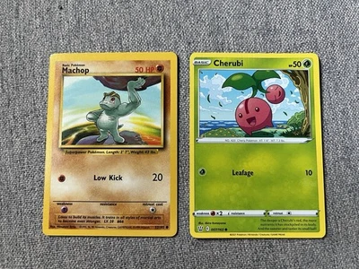 Pokemon Base Set Misprint Machop Ink/White Spot Error + Crimp Cherubi - Image 1 of 3