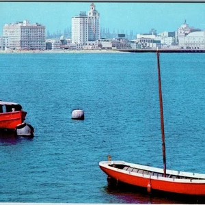 c1950s Long Beach, CA Skyline Chrome Harbor Sailboats Buildings Ward Linton - Bild 1 von 3
