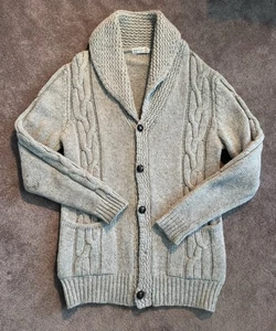 VTG Shetland Wool Cardigan Sweater Sz XL Gray Scotland Heavyweight Cable-Knit - Picture 1 of 10