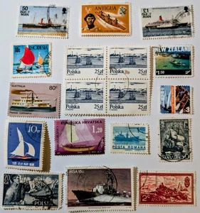 Ships +Boats-18 fine used collection postage stamps from around the world set#14 - Picture 1 of 1