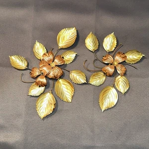 Vintage Kupfer & Gold 3D Metall Floral Wandbild Mid Century Modern 2er Set B103 - Bild 1 von 10