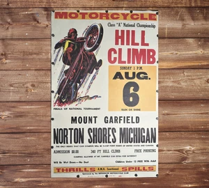 1950s Mount Garfield Motorcycle Hill Climb Poster! Vintage 21x32 Michigan Racing - Picture 1 of 9