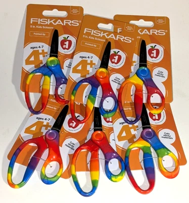 Fiskars 5 Inch Kids Scissors Pointed Tip Safety Edge Blades  Ages 4+ Lot Of 6 - Image 1 of 2