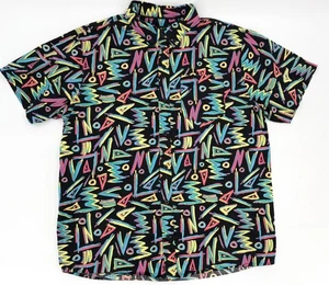 Empyre Shirt Mens Large Neon Geometric Print Button Up Short Sleeve 90s - Picture 1 of 9