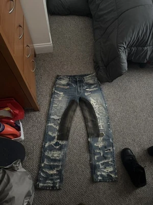 Pantalones de mezclilla ajustados desgastados Givenchy Boro con almohadillas de cuero (talla 32-34”) Foto 1 de 4