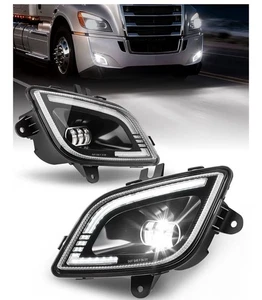 Pair Fog Lights Lamps Freightliner Cascadia 2018-2024 DOT Approved DRL Clear - Picture 1 of 7