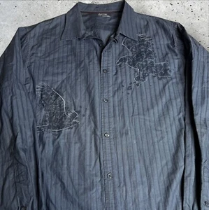 APT9 Striped Embordered Front Button Up Men Shirt Size XL - Picture 1 of 9