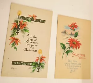 2 Vintage Christmas Greetings Postcards Card Ephemera Poinsettias Gibson - Picture 1 of 2