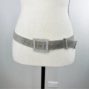 Zara Silver Mesh Belt w/Rhinestone Buckle and Accents Holiday Formal Cocktail - Picture 1 of 12