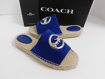 Nuevas Sandalias Coach Camille Azul Gamuza Alpargata Deslizables Talla 6 $178rt Foto 1 de 4