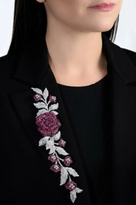 Gorgeous Roses & Leaf Design Dark Pink Rubies & White CZ 23.62TCW Huge Brooch - Image 1 of 4