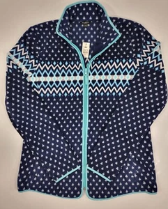 NEW Talbots Fleece Jacket Womens XS Blue Nordic Fair Isle Full Zip Pockets NWT - Picture 1 of 8