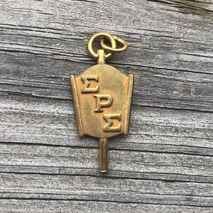 Sigma Rho Sigma Sorority Key FOB Charm Pendant Unsure Help Vintage Brass Tone - Picture 1 of 12