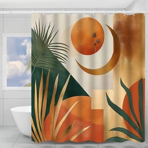 Tropical Palm Sunset Shower Curtain with 12 Hooks 72x72 Inch Warm Desert Suns... - Picture 1 of 6