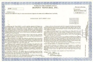 Dupont Ventures, Inc. du Pont de Nemours 1988 Garantie Zertifikat  - Bild 1 von 1
