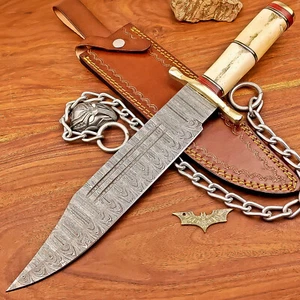 Rare Damascus Steel Knife Handmade Knife, Bowie Hunting Knife, W/Sheath IS-3102 - Picture 1 of 10