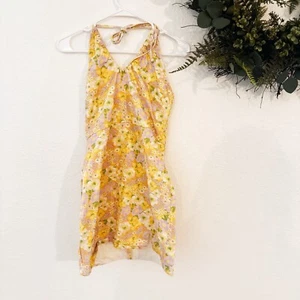 Asos Sz 6 Sundress Yellow Green Halter Floral Dress Hippie Colorful - Picture 1 of 8