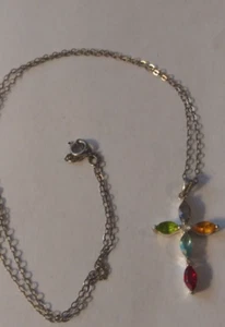 Vintage Sterling Multi Colored Cross Necklace - Picture 1 of 7