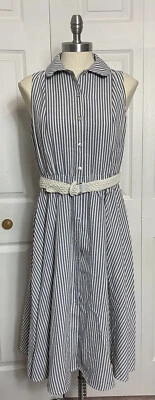 Новый с Ярлыками Jones Нью-Йорк размер 2 синий Seersucker в полоску рубашка платье Midi подпоясанный $149 - Изображение 1 из 4