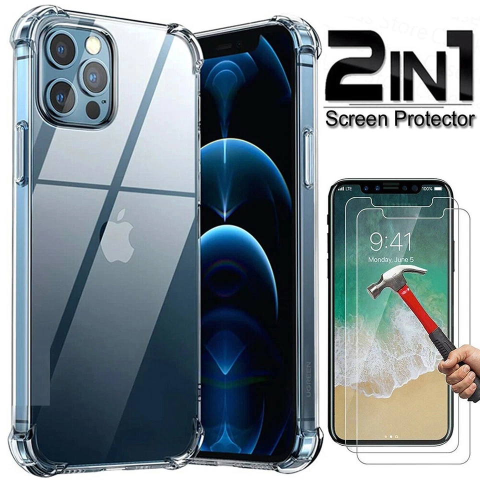 For iPhone 17 16 15 14 13 12 PRO MAX X Shockproof Case Cover + Screen Protector - Image 1 of 4