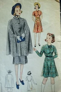 Vintage 1940 Niñas Vestido Capa Patrón de Simplicidad 2875 Talla 8 Escote con Cordones - Imagen 1 de 5