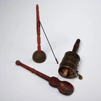 Antique Chinese Qing Dynasty Tibetan Prayer Wheel Bell Opium Scale Dotchin Lot - Image 1 of 4