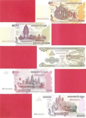 Cambodia 50 100 200 500 1000 riel 1998-2007 set of 5 Uncirculated - Image 1 of 2