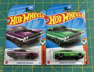 LOT OF 2 - 2023 HOT WHEELS ‘70 DODGE HEMI CHALLENGER PURPLE WALGREENS EXCLUSIVE - Picture 1 of 3