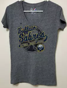 Buffalo Sabres NHL Majestic Women's Slim Fit S/S V-Neck Gray Shirt Medium - Picture 1 of 3