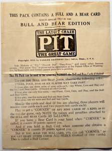 1919 PIT CARD GAME RULES Bull & Bear Edit Parker Bros Rook Card CO Salem MA 7E