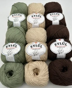 15 Ball Bundle Eylul Soft Cotton Knitting Crochet Yarn Wool - 15x50g Balls - - Picture 1 of 11