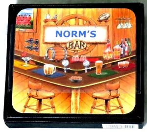 NORM'S BAR NAME SET OF 6 CORK BACKED COASTERS - Foto 1 di 1