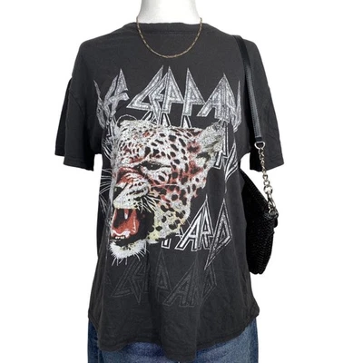 Camiseta para mujer Def Leppard Band mediana negra leopardo gráfico rock vintage Y2K Foto 1 de 4