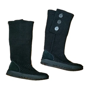 UGG Classic Cardy Button Detailed Knit Boots Size 9 Black - Picture 1 of 8
