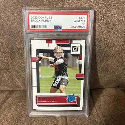 Tarjeta de novato Donruss Brock Purdy #374 2022 PSA 10 GEMAS como nueva clasificación novato radiocontrol 49ers Foto 1 de 2