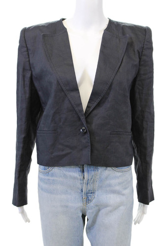 Giacca blazer Valentino Miss V donna bottoni sngle lino cropped blu navy taglia IT 48