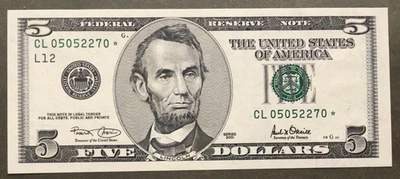 2001 $5 FRN ~SAN FRANCISCO~ GEM GRADE STAR NOTE ⭐Fr. 1988-L* ~SN# CL 0505 2270 * - Image 1 of 2