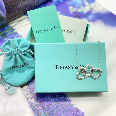 Autêntica Tiffany & Co. Colar triplo coração aberto SV925 5,62G com caixa bolsa de pó SK090336 - Imagem 1 de 4
