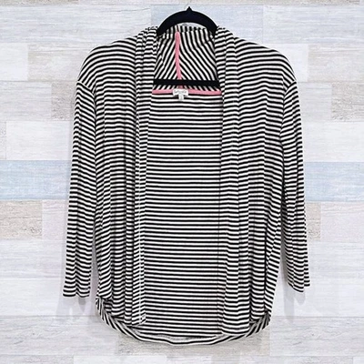 ESPLÉNDIDO Cárdigan abierto elástico a rayas negro tostado para mujer pequeño Foto 1 de 4