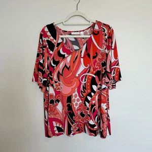 Susan Graver Womens Liquid Knit Short Sleeve Top Size XL Abstract Print Flowy - Picture 1 of 6