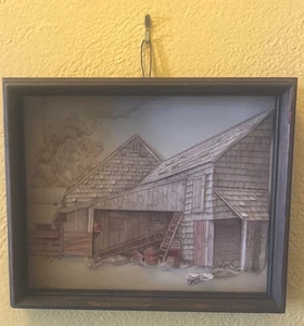 Granja Granero Paisaje 3D Corte a Mano Papel Arte Marco Madera Caja de Sombra LEER DESCRIPCIÓN - Imagen 1 de 13