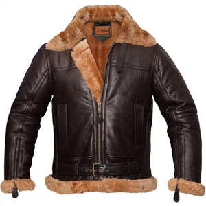 B3 RAF Men's Bomber Flying Aviator Brown Fur Irvin Real Shearling Leather Jacket - Picture 1 of 6