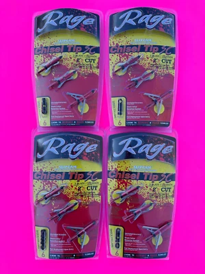 4 pçs Rage CHISEL TIP SC Slipcam Mecânico 2" Lâmina CORTADA 100 Cabeça Larga caça aos veados - Imagem 1 de 2