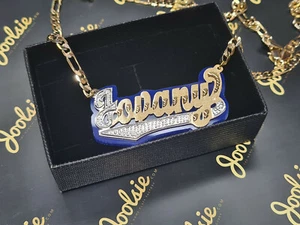PERSONALIZED 14K GOLD PLATED  UNISEX ANY COLOR ONYX BACKGROUND ANY NAME / COLOR - Picture 1 of 2