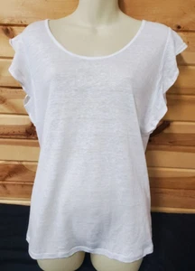 Camiseta Rachel Zoe 100% Lino Blanca Manga Acampanada Grande - Imagen 1 de 6