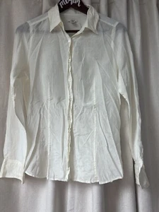 J Crew Cream Silk And Cotton Button Down Blouse Sz 8 Sheer Slimming See Photos! - Imagen 1 de 17