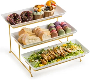 3 Tier Serving Stand and Platters Set Large Tiered Serving Platters with Collaps - Picture 1 of 9
