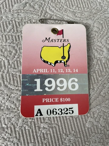 1996 MASTERS BADGE TICKET AUGUSTA NATIONAL GOLF PGA NICK FALDO WINS RARE TIGER Cover